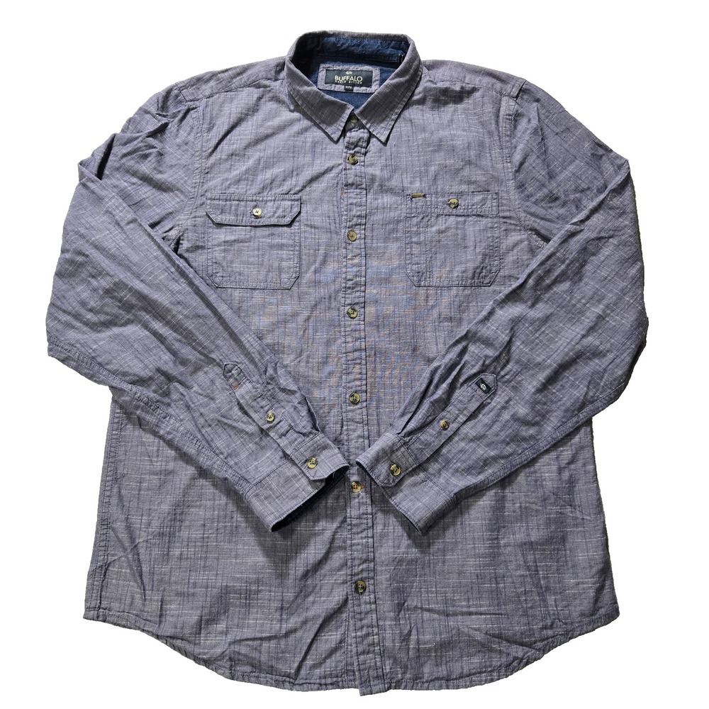 Buffalo‎ David Bitton Button Up Shirt Mens X-Large Purple Blue Pocket Logo